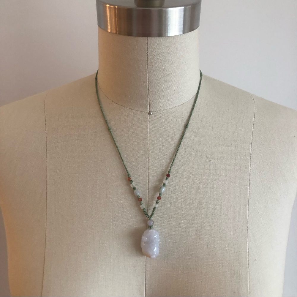 Jade Zodiac Year of Pig Boar Pendant Necklace Sage Green
